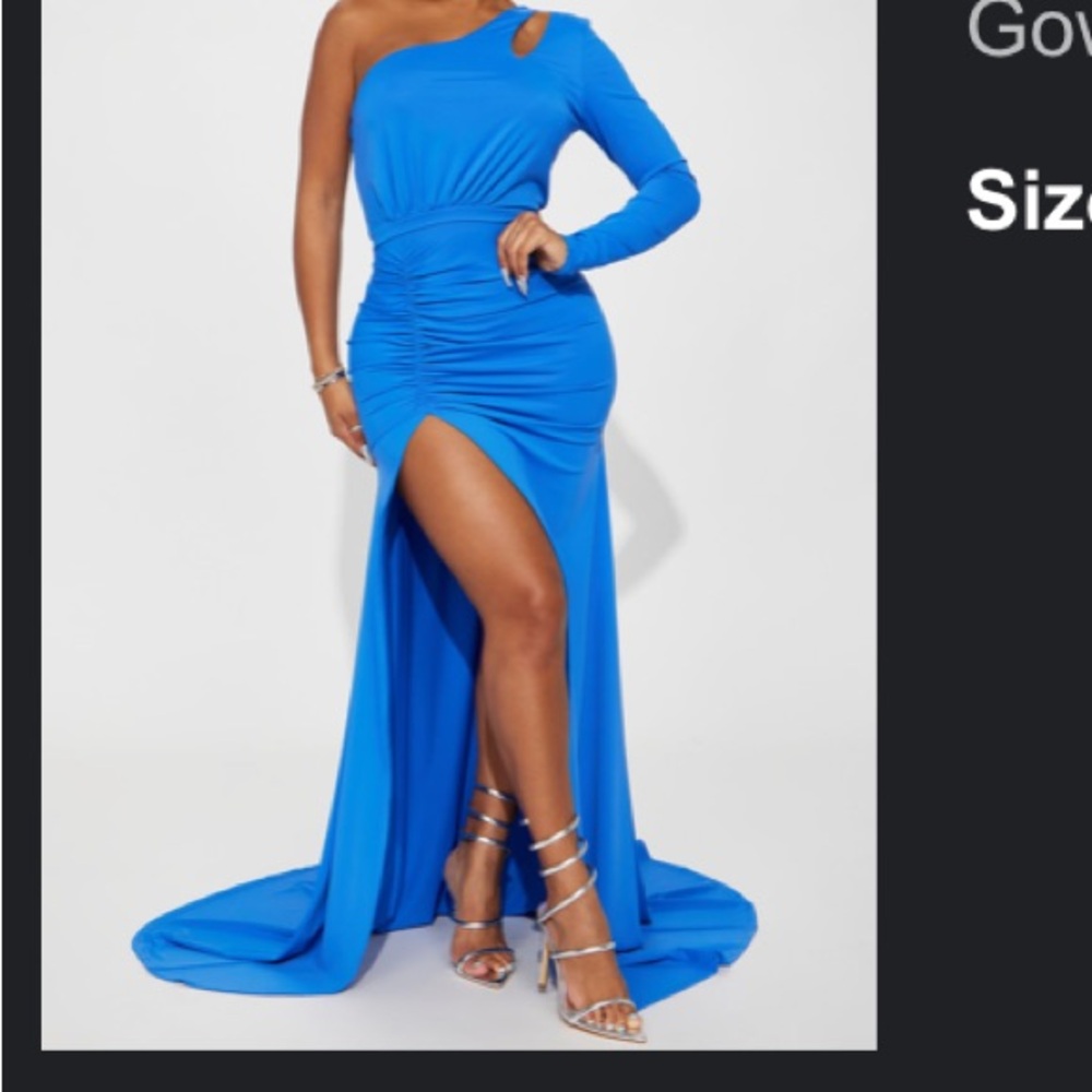 Blue one shoulder gown 2x